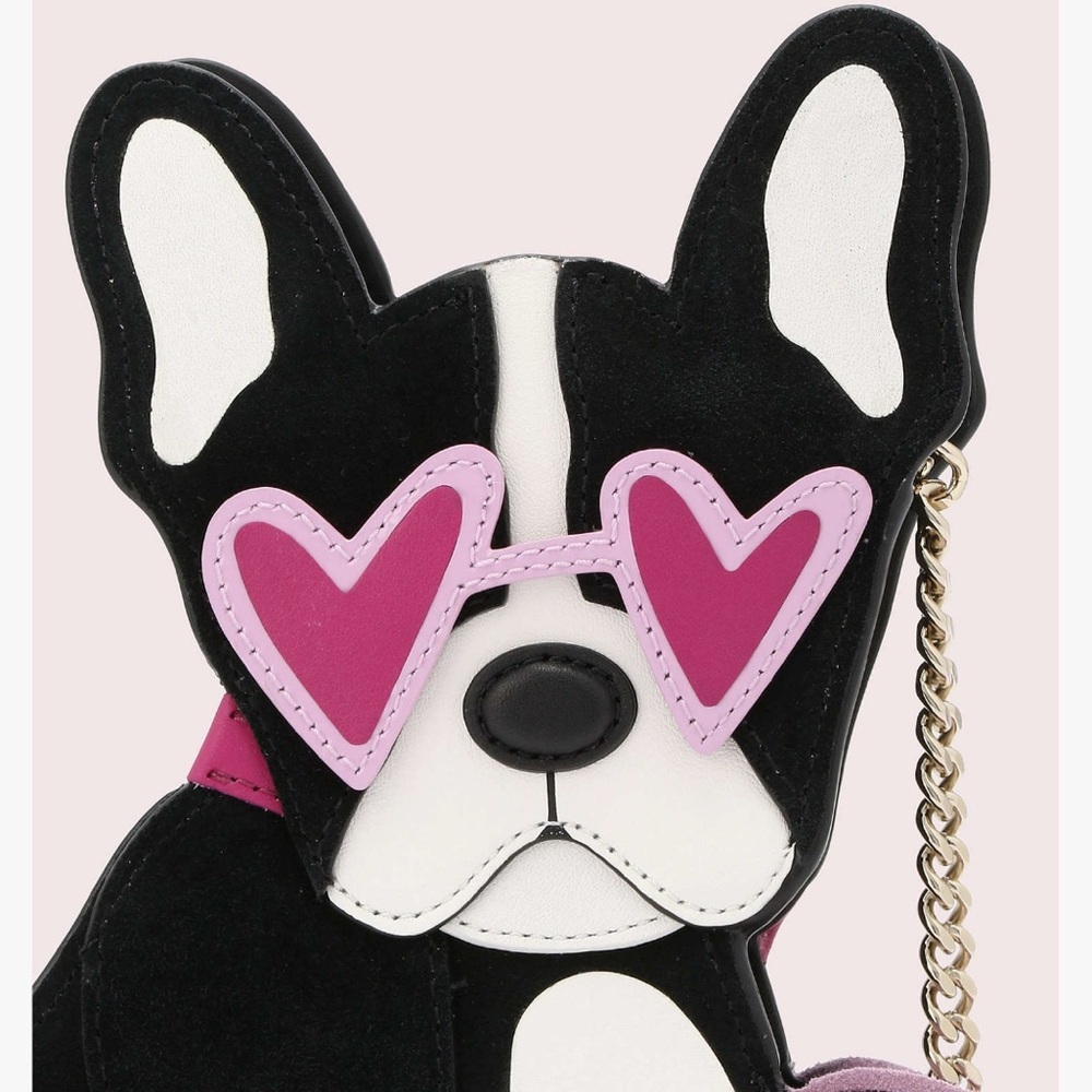 Kate Spade Francois French Bulldog Heart Sunglasses Crossbody Bag Chain Purse - Picture 7 of 7